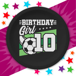 10 Year Old Soccer Football 10th Birthday Girl Paper Plates
