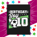 10 Year Old Soccer Football Kids 10th Birthday Boy Card<br><div class="desc">This soccer birthday party design is perfect for a 10 year old boy's soccer theme birthday party to celebrate their 10th birthday! Great for kids that love to play soccer, watch soccer or future soccer star players! Features a soccer ball on a soccer field graphic w/ number 10 for a...</div>