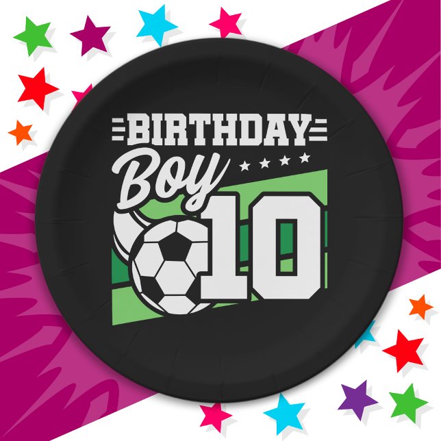 10 Year Old Soccer Football Kids 10th Birthday Boy Paper Plates (Creator Uploaded)