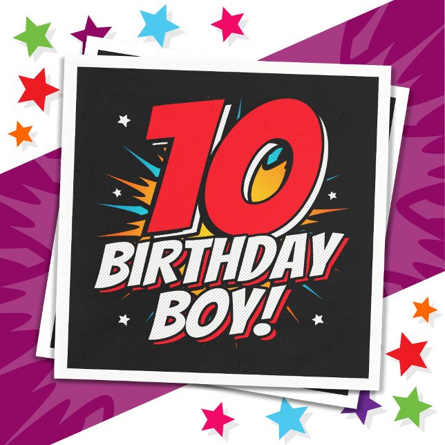 10 Year Old Superhero Birthday Boy 10th Birthday Napkins (Creator Uploaded)