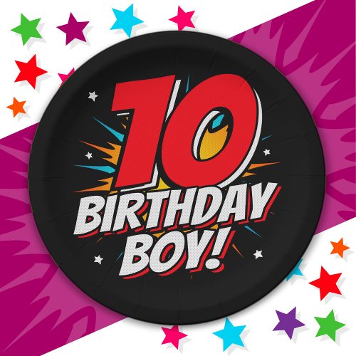 10 Year Old Superhero Birthday Boy 10th Birthday Paper Plates