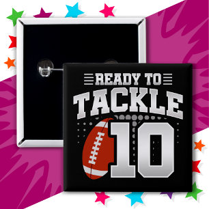 10 Year Old Tackle Football Party 10th Birthday Button