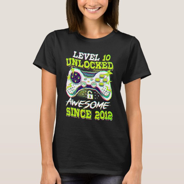 10 Year Old Video Game 10th Birthday Boys Kids Awe T-Shirt (Front)