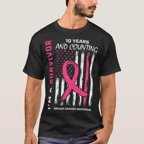 10 Year Survivor Pink Breast Cancer Free American T_Shirt