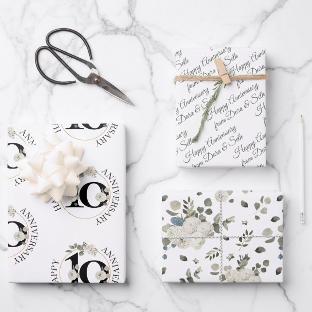 10 year Wedding Anniversary Custom Wrapping Paper Sheets (Front)