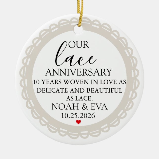 10 Year Wedding Anniversary Gift, 10th Anniversary Ceramic Ornament (Front)