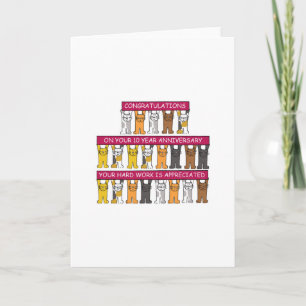 10 Year Work Anniversary Cartoon Cats Card