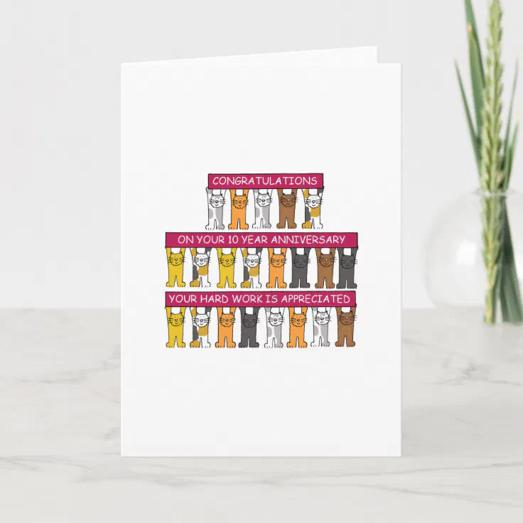 10 Year Work Anniversary Cartoon Cats Card | Zazzle 10 Year Work Anniversary Cartoon Cats Card | Zazzle