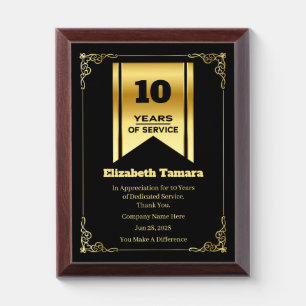 10 Year Work Anniversary   Employee Appreciation Award Plaque