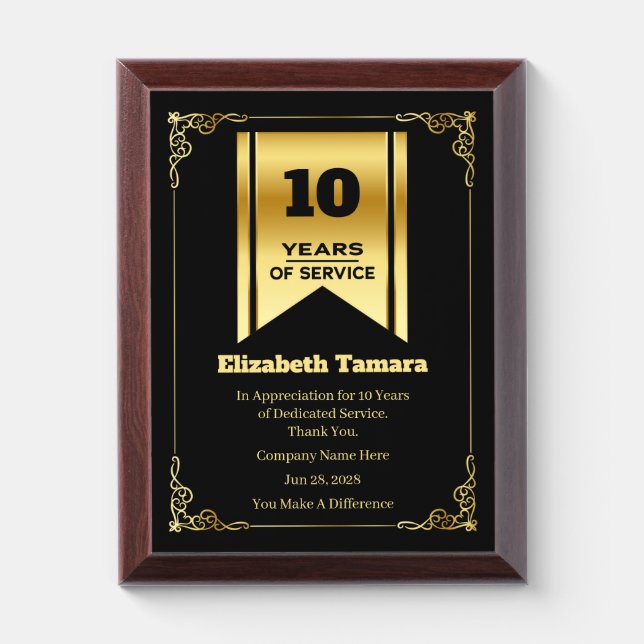 10 Year Work Anniversary | Employee Appreciation Award Plaque (Vertical)