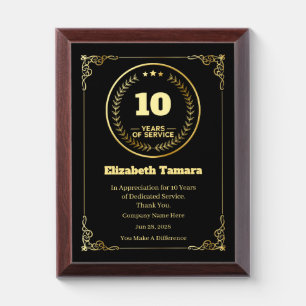 10 Year Work Anniversary   Employee Appreciation Award Plaque