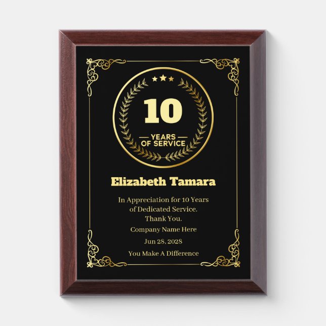 10 Year Work Anniversary | Employee Appreciation Award Plaque (Vertical)
