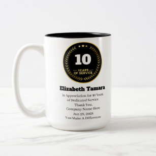 10 Year Work Anniversary   Employee Appreciation Two-Tone Coffee Mug