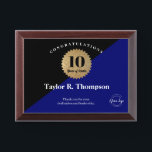 10 Year Work anniversary Gold blue Employee custom Award Plaque<br><div class="desc">Celebrate a decade of dedication with this 10 Year Work Anniversary Gold and blue Employee Appreciation Award Plaque,  beautifully framed in wood. Personalize it with the employee’s name,  company logo,  and custom message — a thoughtful and professional way to honor hard work and loyalty.</div>
