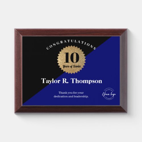 10 Year Work anniversary Gold blue Employee custom