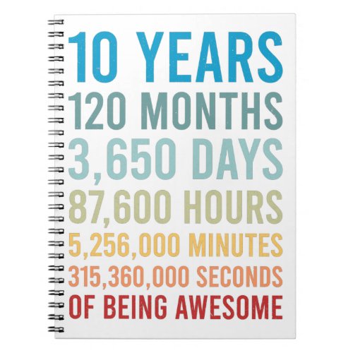 10 Years 120 Months 3650 Days Being Awesome Birth Notebook