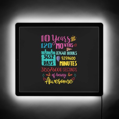 10 Years 120 Months Of Being Awesome 10th Birthday LED Sign