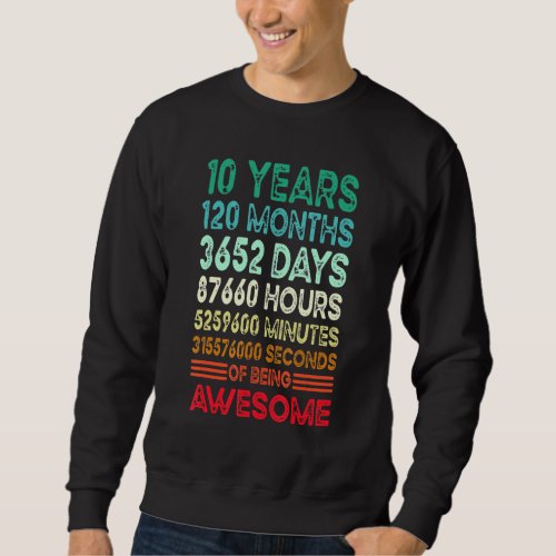 10 Years 120 Months Of Being Awesome 10th Birthday Sweatshirt