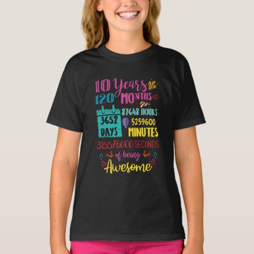 10 Years 120 Months Of Being Awesome 10th Birthday T_Shirt