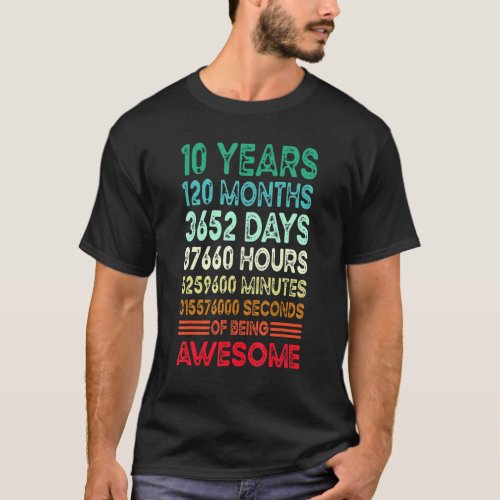 10 Years 120 Months Of Being Awesome 10th Birthday T_Shirt