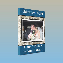 10 years anniversary photo faux wood grey blue canvas print