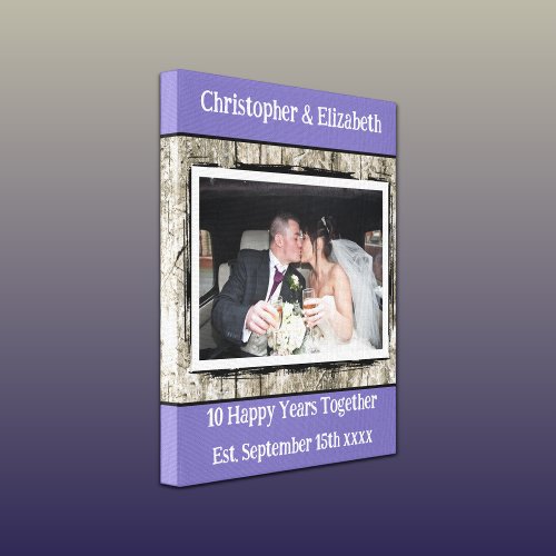 10 years anniversary photo faux wood grey purple canvas print