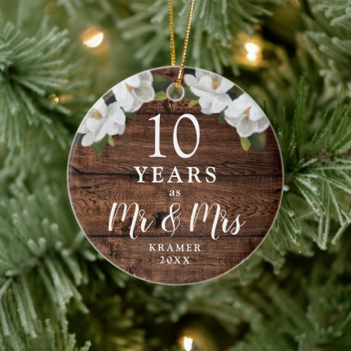 10 Years as Mr Mrs Personalized Rustic Anniversary Ceramic Ornament
