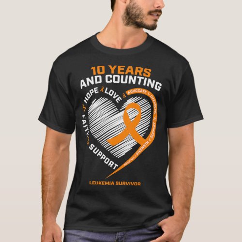 10 Years Cancer Free Gift Men Women Orange Leukemi T_Shirt