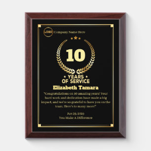 10 Years Employee Anniversary Appreciation Message Award Plaque