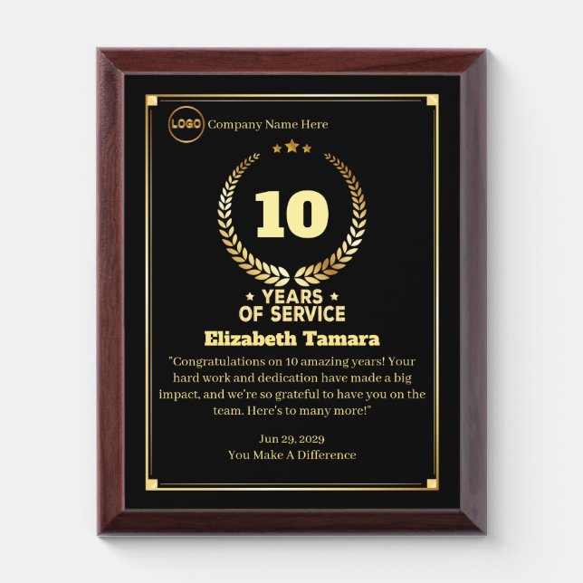 10 Years Employee Anniversary Appreciation Message Award Plaque (Vertical)