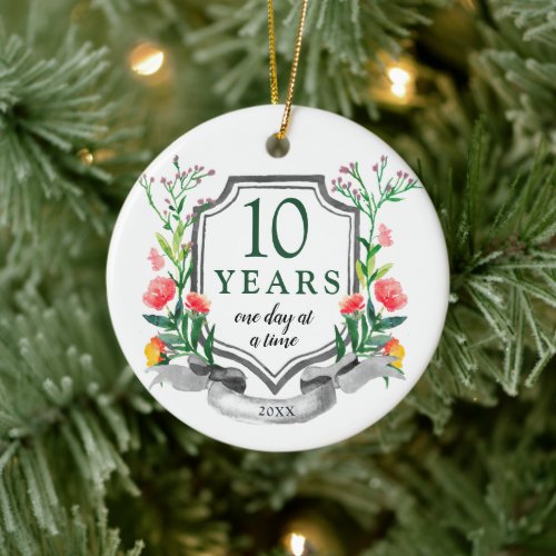 10 Years In Recovery Personalized Clean  Sober Ceramic Ornament