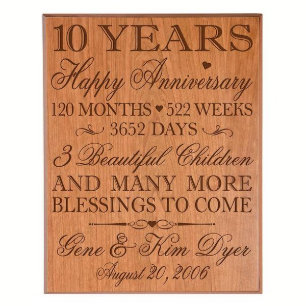 10 Years Married Cherry Veneer Wood Wall Plaque