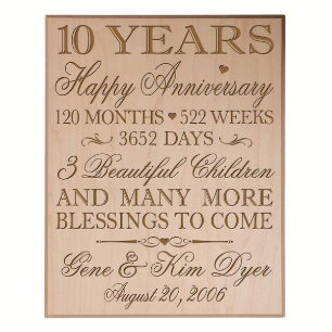 10 Years Married Maple Veneer Wood Wall Plaque