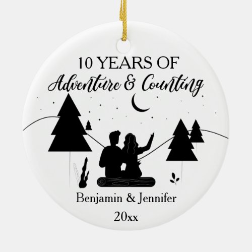 10 Years of adventure  counting Custom Names Ceramic Ornament