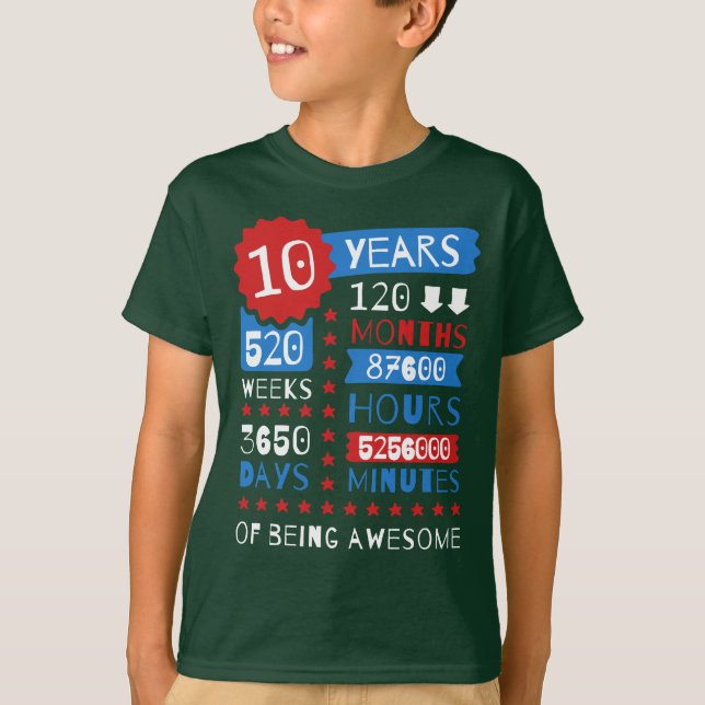 10 Years Of Being Awesome - 10th Birthday Gift Tee (Front)