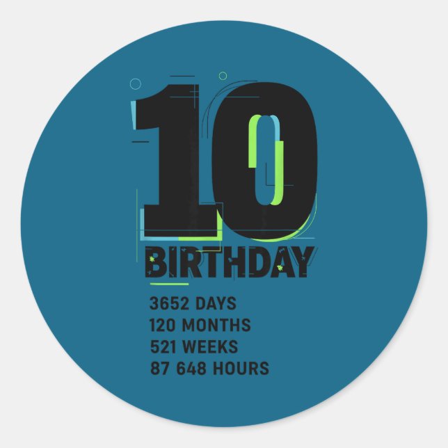 10 Years Of Being Awesome 10th Birthday Girl Boy D Classic Round Sticker (Front)