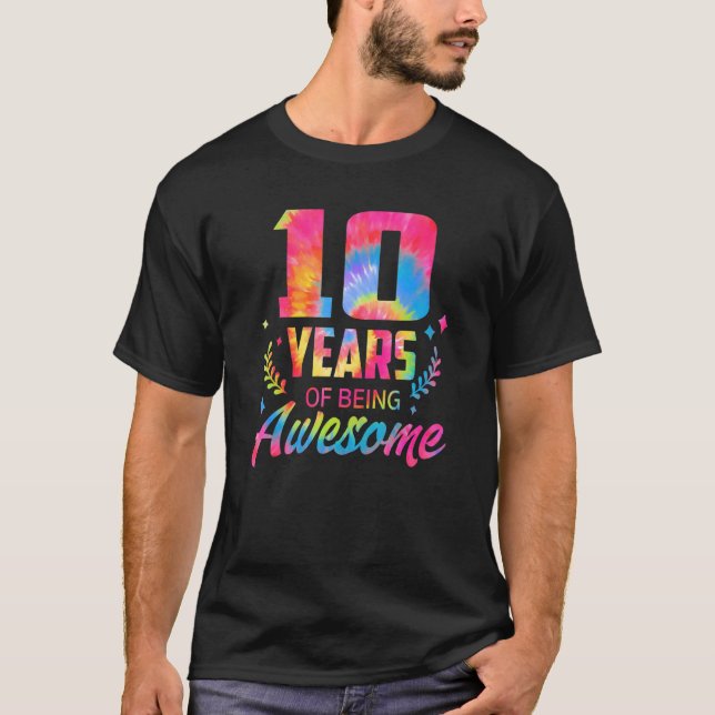 10 Years Of Being Awesome 10th Birthday Girl Tie D T-Shirt (Front)