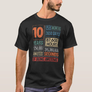 10 Years Of Being Awesome 10th Birthday Girls Boys T-Shirt