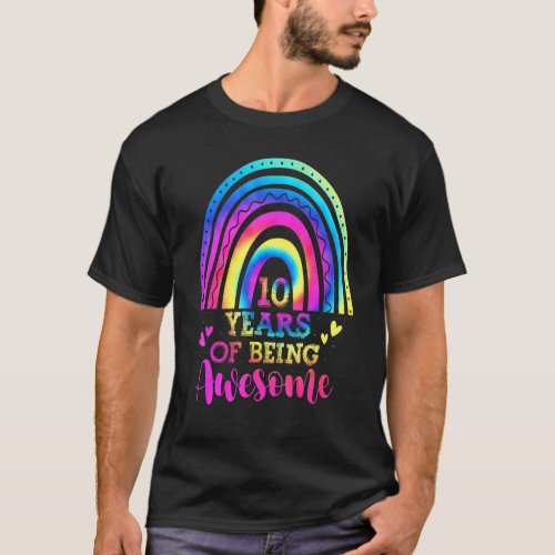 10 Years Of Being Awesome 10th Birthday Tie Dye Ra T_Shirt