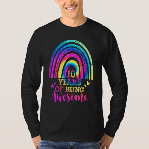 10 Years Of Being Awesome 10th Birthday Tie Dye Ra T_Shirt