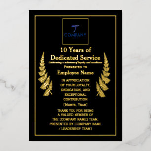10 Years of Dedicated Service Award Custom Foil Foil Holiday Card