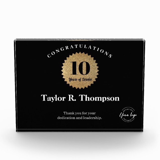 10 years of service award Gold Seal custom logo (Front)