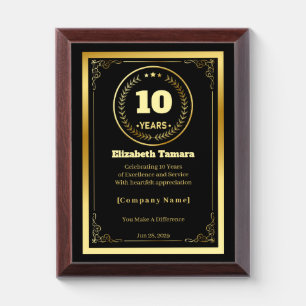 10 Years of Service – Custom Appreciation Gift Award Plaque