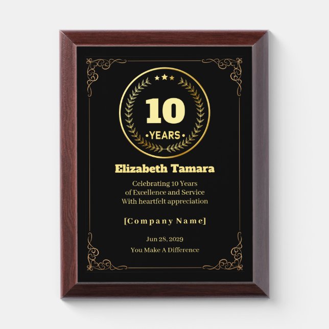 10 Years of Service – Custom Appreciation Gift Award Plaque (Vertical)