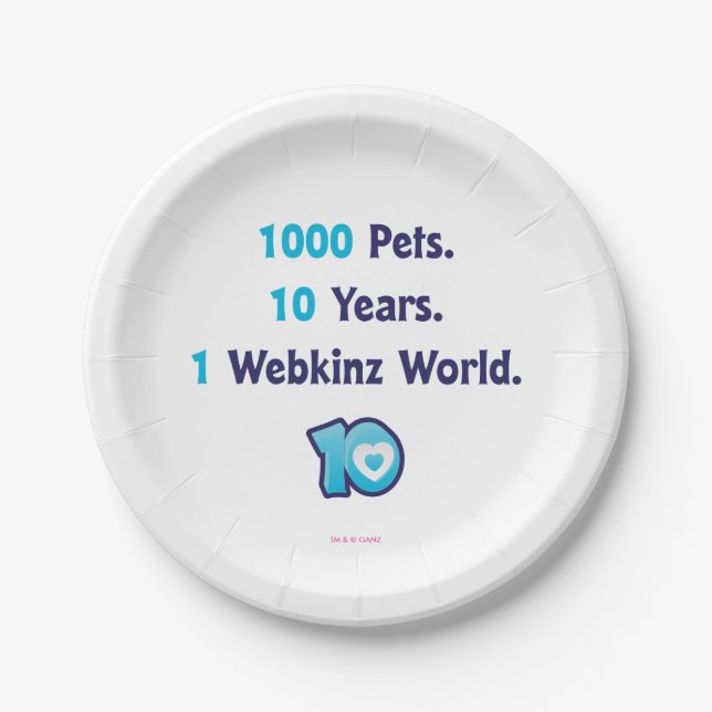 10 Years of Webkinz Stats Paper Plates (Front)