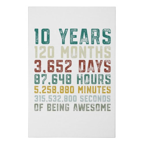 10 Years Old 10th Birthday Boy Girl Anniversary Faux Canvas Print