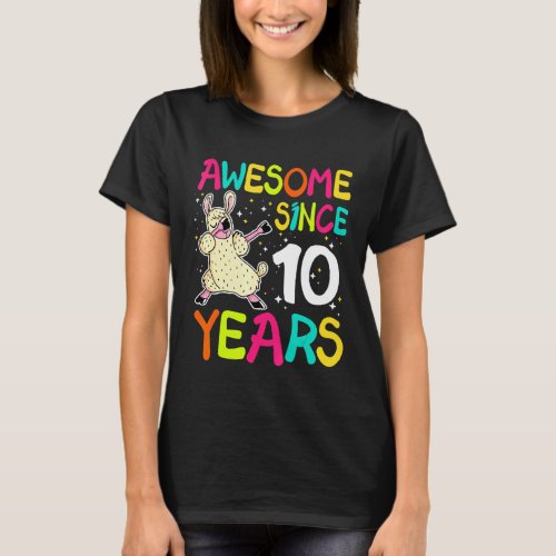10 Years Old 10th Birthday Llama Dabbing Awesome S T-Shirt