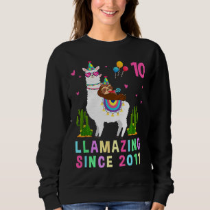 10 Years Old 10th Birthday Sloth Riding Llama Girl Sweatshirt