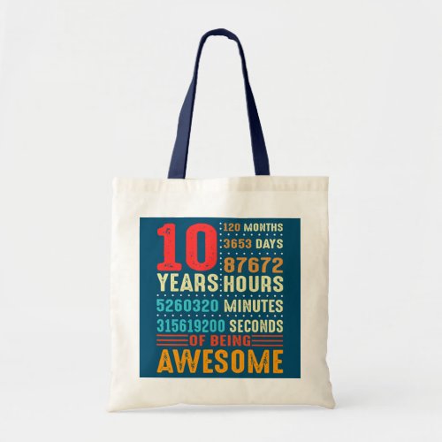 10 Years Old 10th Birthday Vintage 120 Months For Tote Bag