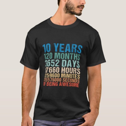 10 Years Old 10Th Birthday Vintage Retro 120 Month T_Shirt